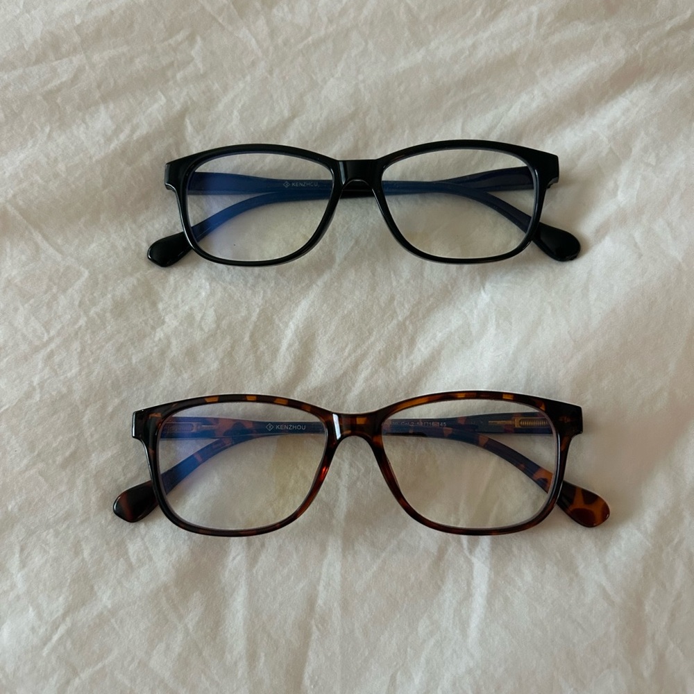 Blue Lens Glasses Black and Tortoise Shell Set of 2 Bundle